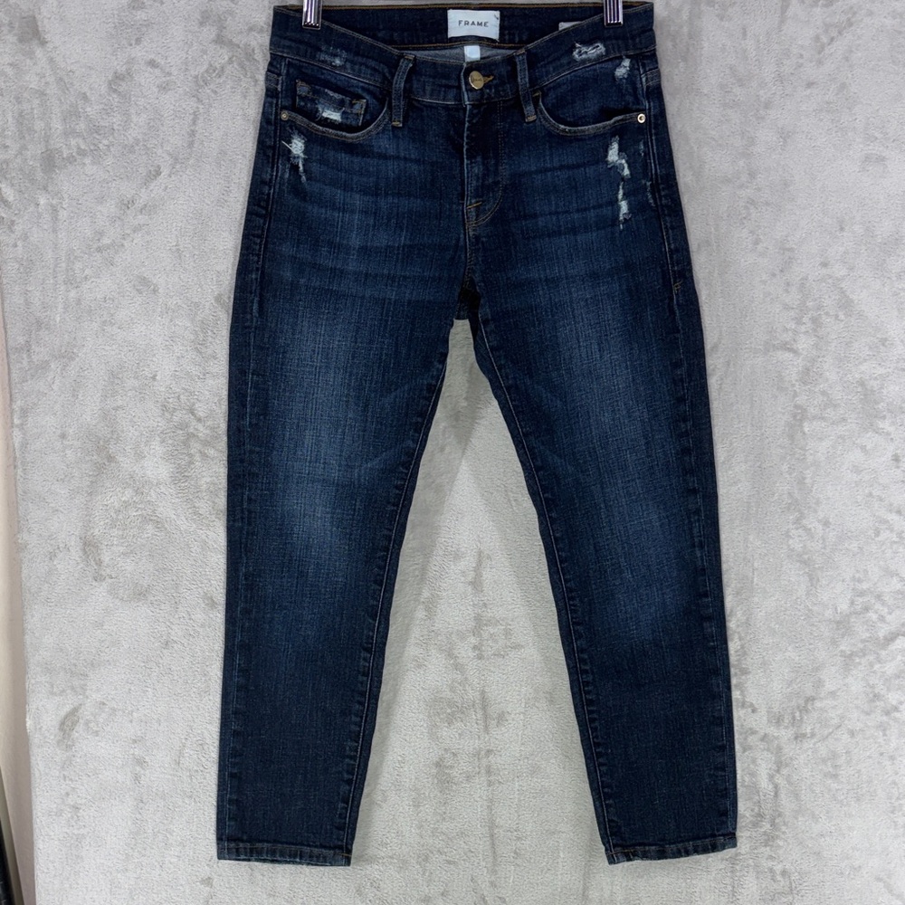 Frame Le Garcon Crop Dark Distressed Jeans Size 25 - Picture 4 of 11